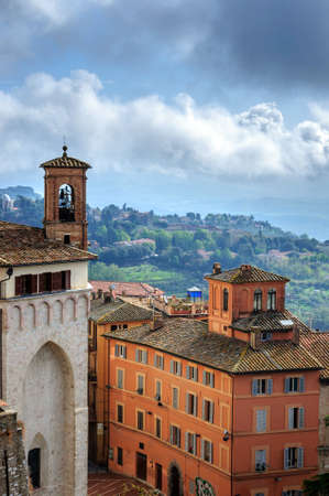 Umbria cloudy landscape, Perugia, Italyの写真素材