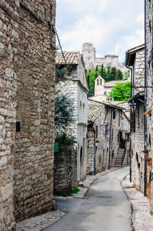 Medieval street in Assisi, Italyの写真素材