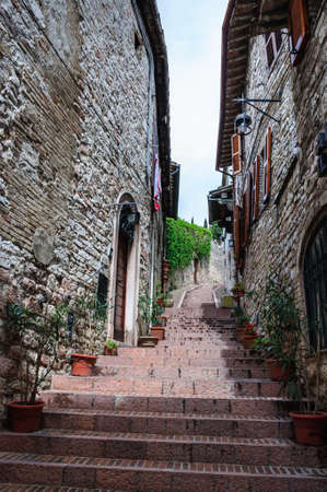 Medieval street in Assisi, Italyの写真素材