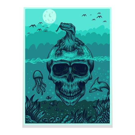 skull komodo dragon poster/flyer vector illustration for your company or brandのイラスト素材