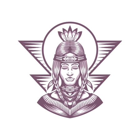 Native American  beautiful  Girl vector illustration for your company or brandのイラスト素材