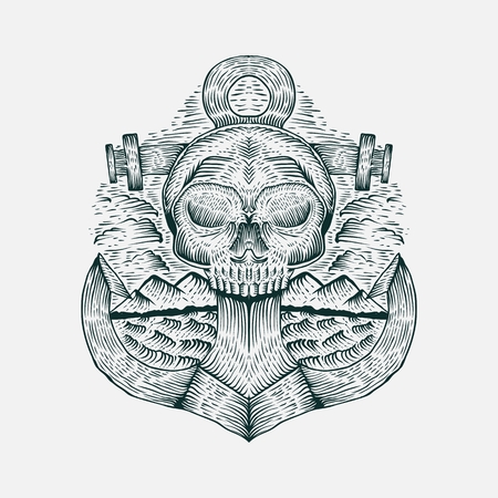 skull anchor hand drawn vector illustration for your company or brandのイラスト素材
