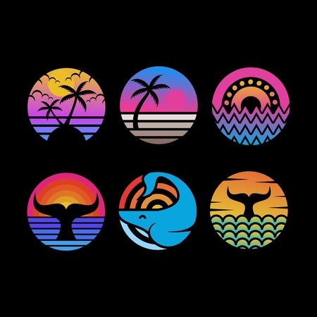 ocean sunset circle vector illustrationのイラスト素材