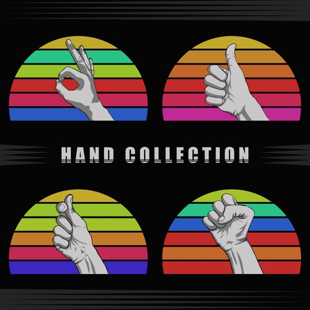 hand retro sunset vector illustrationのイラスト素材