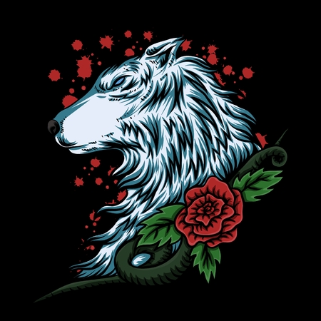 wolf rose vector illustrationのイラスト素材