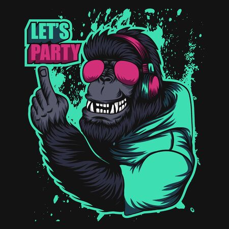 gorilla headphone party vector illustrationのイラスト素材