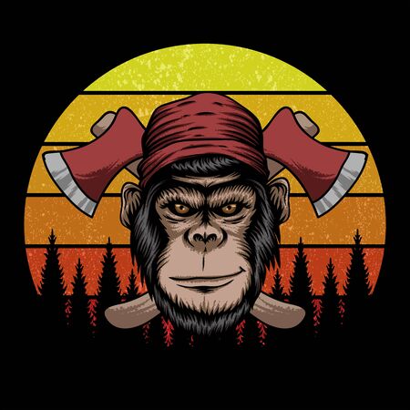 monkey lumberjack retro vector illustrationのイラスト素材