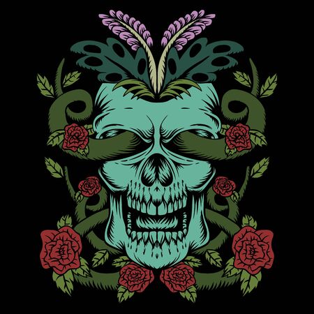 skull rose decoration vector illustrationのイラスト素材
