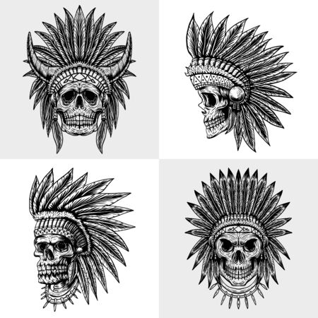 set skull indian collection vector illustrationのイラスト素材