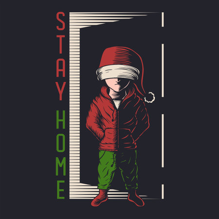 Kids stay home christmas vector illustrationのイラスト素材