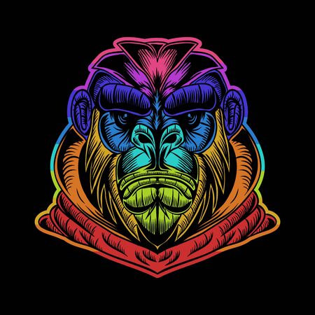 gorilla hoodie colorful vector illustration for your company or brandのイラスト素材