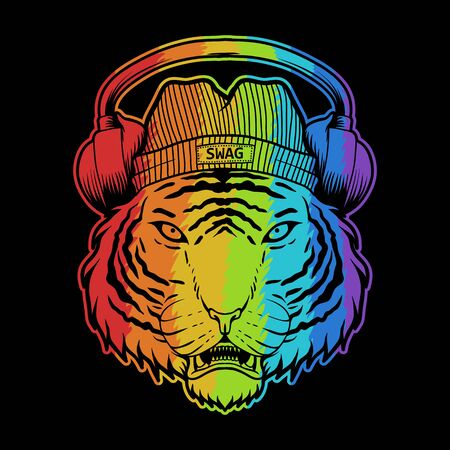 Tiger headphone colorful illustration for your company or brandのイラスト素材