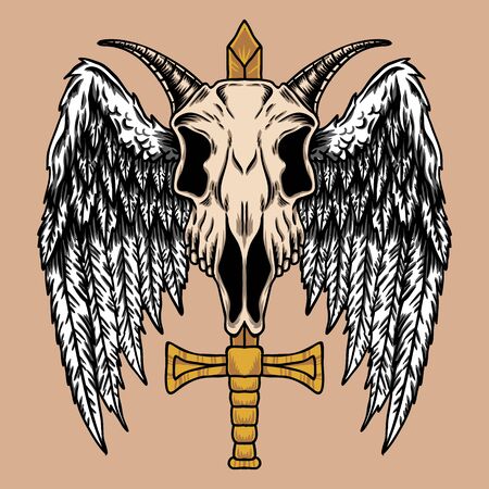 Skull goat wing vector illustrationのイラスト素材