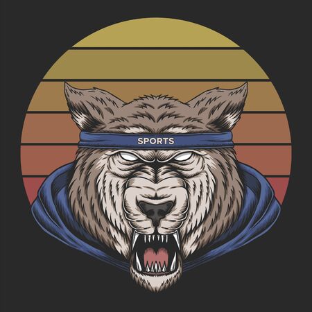Wolf sports sunset retro vector illustration for your company or brandのイラスト素材