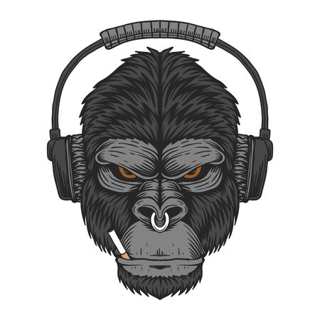 Gorilla headphone cigar vector illustrationのイラスト素材