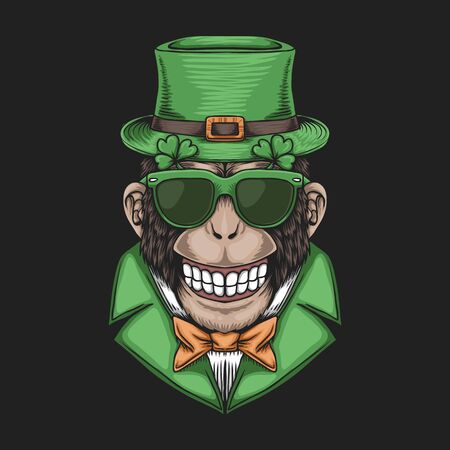 Monkey Head St. patrick's day vector illustrationのイラスト素材