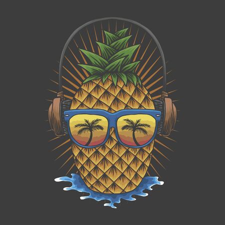 pineapple headphone vector illustration for your company or brandのイラスト素材