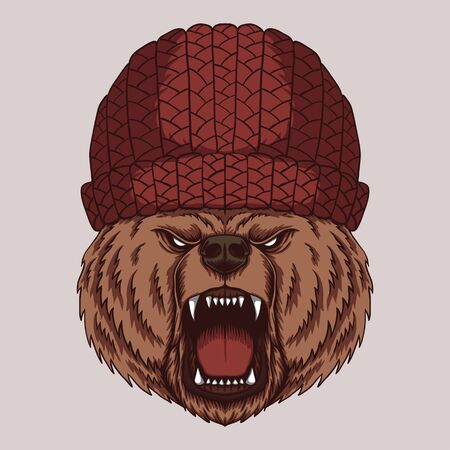 Angry bear head vector illustrationのイラスト素材