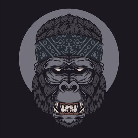 Gorilla head bandana vector illustrationのイラスト素材