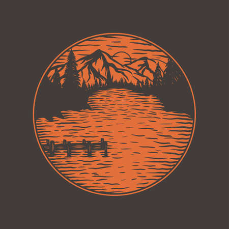 LAKE VIEWS VECTOR ILLUSTRATION FOR YOUR COMPANY OR BRANDのイラスト素材