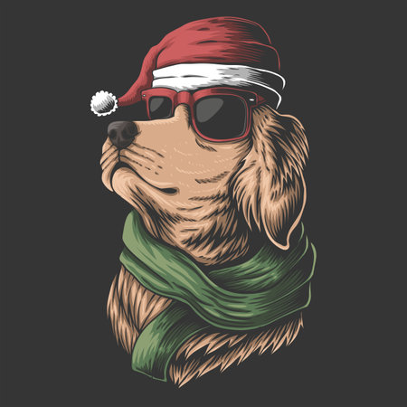 Golden Retriever dog wearing a santa hat for christmas vector illustration for your company or brandのイラスト素材