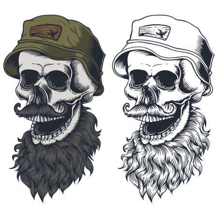 Skull beard mustache wear hat vector illustration for your company or brandのイラスト素材