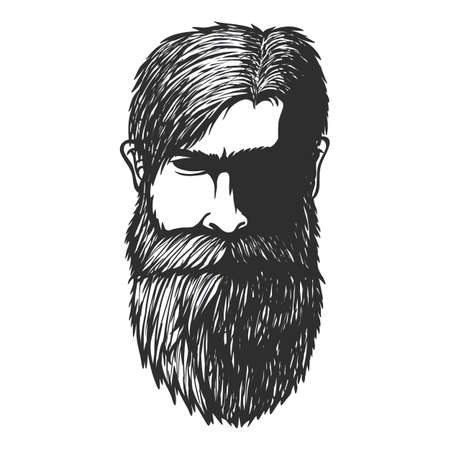 Mustache and beard man Head hand drawn vector illustration for your company or brandのイラスト素材
