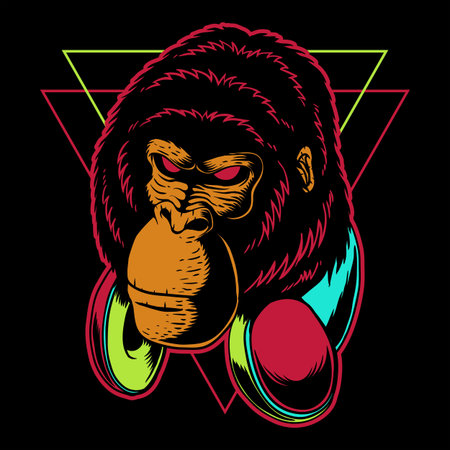 Gorilla headphone vector illustration for your company or brandのイラスト素材