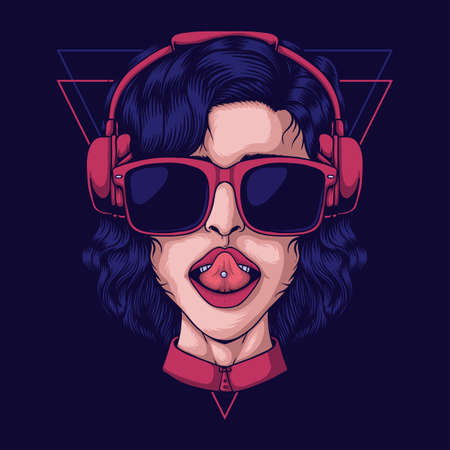 Girl wearing headphone vector illustration for your company or brandのイラスト素材