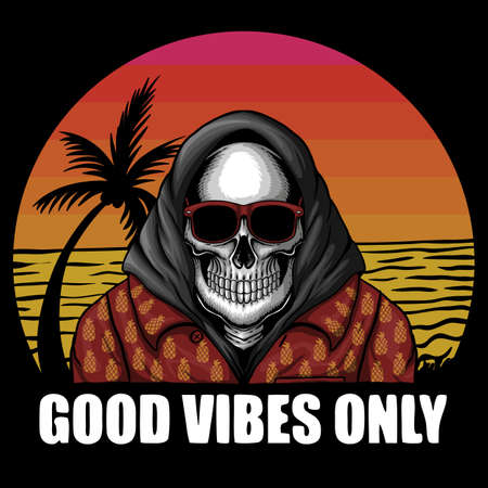 Skull beach vacation vector illustration for your company or brandのイラスト素材