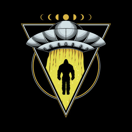 Bigfoot kidnapped by ufo vector illustration for your company or brandのイラスト素材