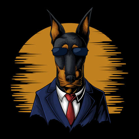 Cool dobermann suit vector illustrationのイラスト素材