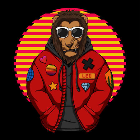 Cool lion wear a jacket vector illustrationのイラスト素材