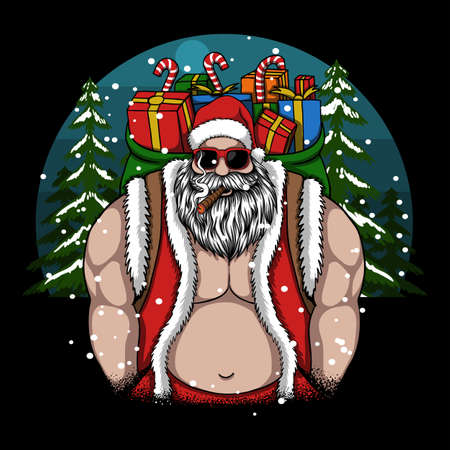 cool santa brings me a merry christmas gift vector illustration for your company or brandのイラスト素材