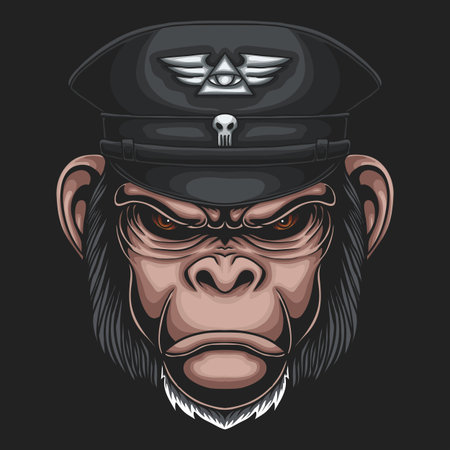 Chimpanzee wearing military hat vector illustration for your company or brandのイラスト素材