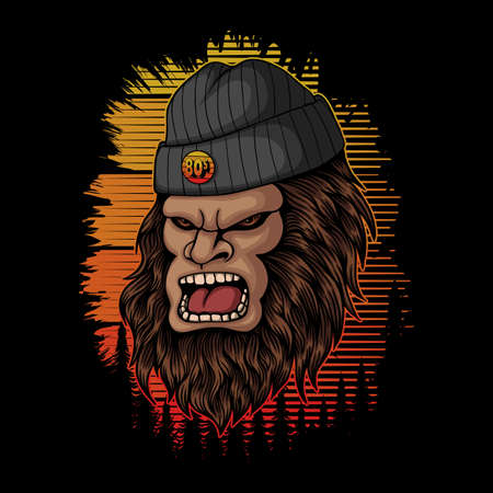 Bigfoot angry retro vector illustration for your company or brandのイラスト素材