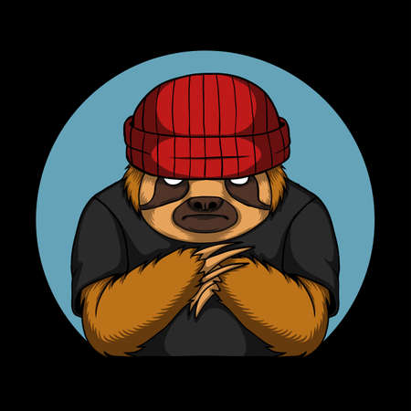 Sloth cool wear beanie hat vector illustration for your company or brandのイラスト素材