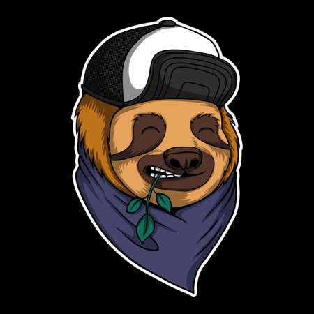 Sloth wear bandana and hat vector illustration for your company or brandのイラスト素材