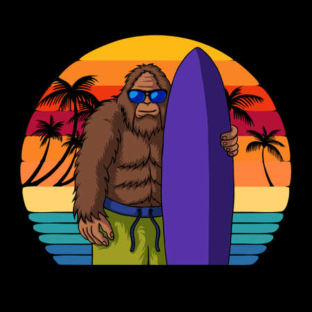 Bigfoot ready on surfing vector illustrationのイラスト素材