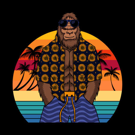 Bigfoot cool ready on the beach vector illustrationのイラスト素材