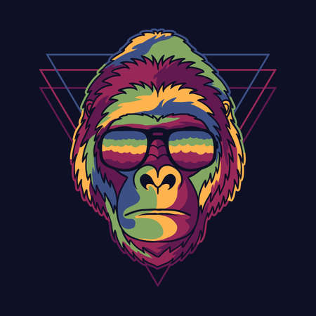 Gorilla colorful wearing a eyeglasses vector illustrationのイラスト素材