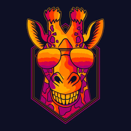 Giraffe smile colorful wearing a eyeglasses vector illustrationのイラスト素材