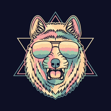 Wolf angry colorful wearing a eyeglasses vector illustrationのイラスト素材