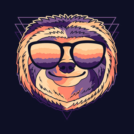 Sloth colorful wearing a eyeglasses vector illustrationのイラスト素材