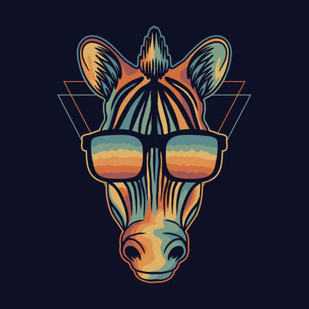Zebra colorful wearing a eyeglasses vector illustrationのイラスト素材