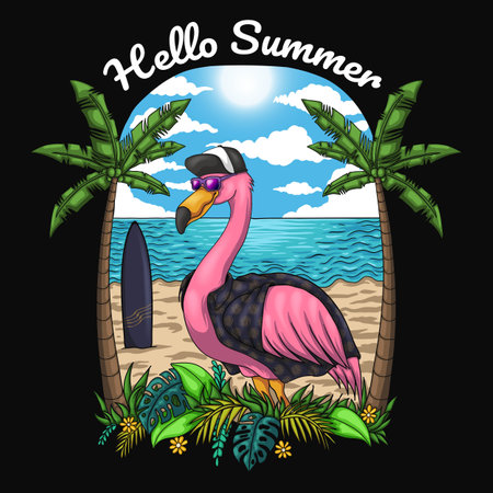 Flamingo cool vacation on the beach vector illustrationのイラスト素材