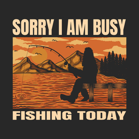 Bigfoot silhouette landscape lake fishing activity vector illustrationのイラスト素材
