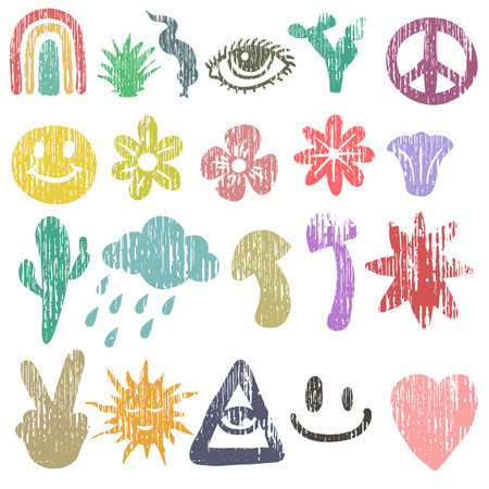 Hippie elements grunge texture set vector for your company or brandのイラスト素材