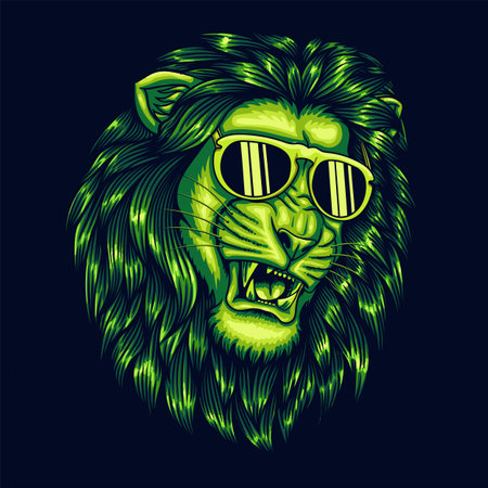 Lion cool head green color vector illustration for your company or brandのイラスト素材
