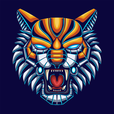 Robot tiger head vector illustration for your company or brandのイラスト素材